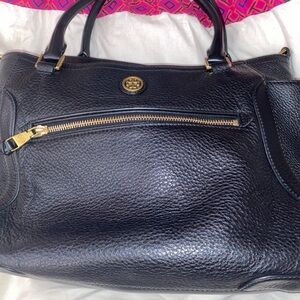 Tory Burch Black Leather Tote Bag with Shoulder Strap